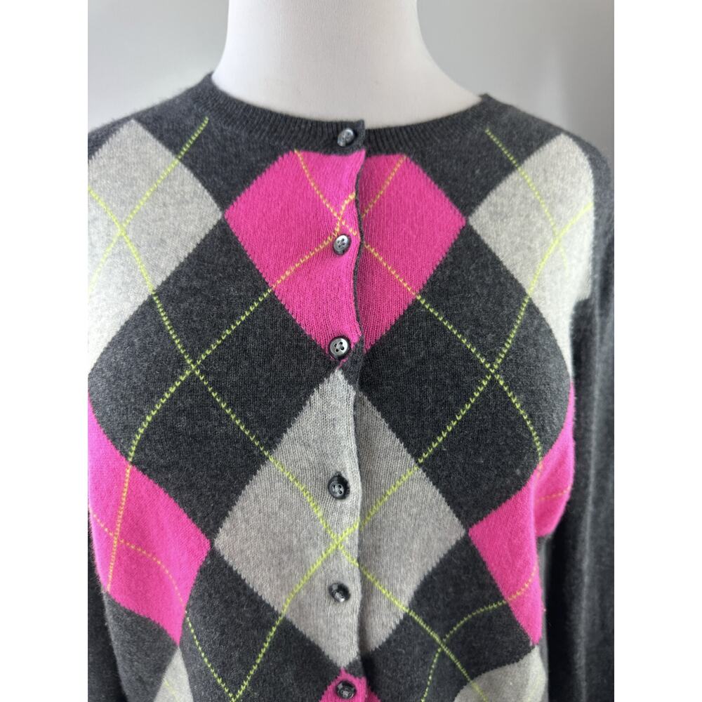 Apt 9 Cashmere Cardigan Sweater Gray Argyle Diamond Button Up Women's Size XL - Picture 4 of 16